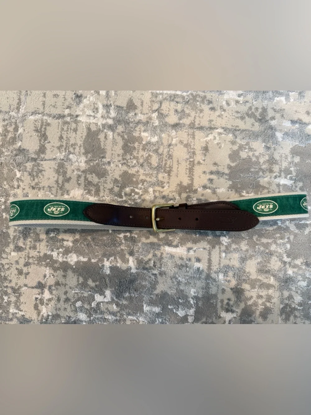 Vineyard Vines Limited Edition NY Jets Belt with Brown Leather Trim
